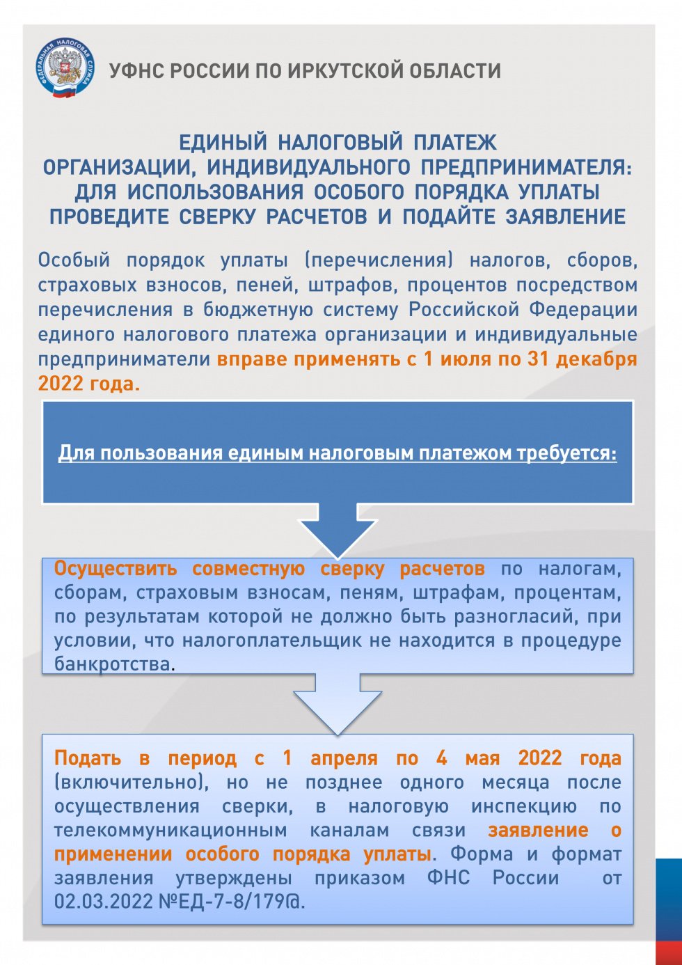 Единый налоговый платеж организации, индивидуального предпринимателя: для использования особого порядка уплаты проведите сверку расчетов и подайте заявление